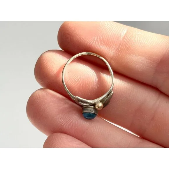 London Blue Topaz Ocean Drop 14k Accents Sterling Silver 925 Vintage Ring - sz 5